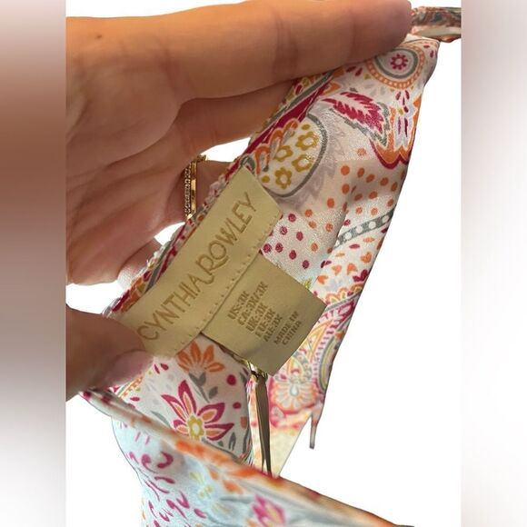 NWT CYNTHIA ROWLEY WOMENS PAISLEY V-NECK SHORT SLEEVE SUMMER BLOUSE SIZE 3XL - Picture 10 of 10